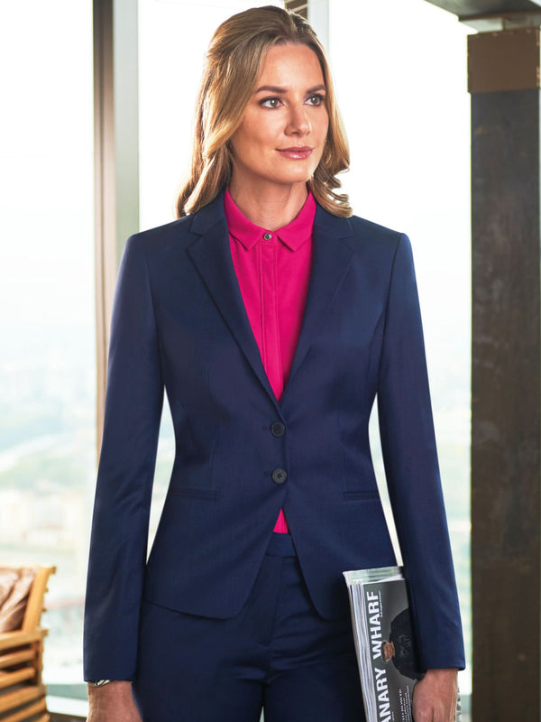 Model wearing Brook Taverner Calvi Slim Fit Ladies Jacket in Navy