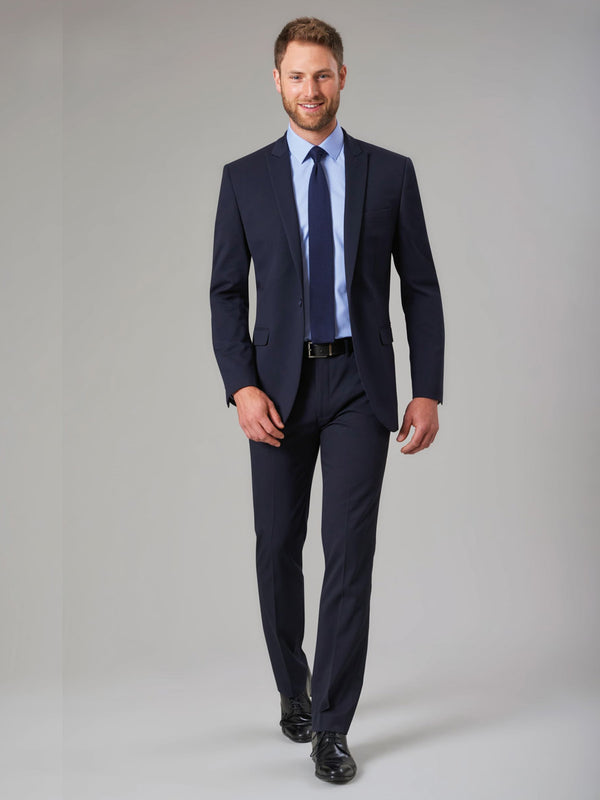 Model wearing Brook Taverner Pegasus Slim Fit Jacket in Navy