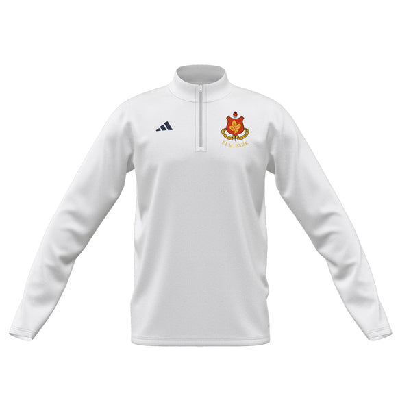 A photo of the Elm Park Mens Ent 22 MTO 1/4 Zip Midlayer in White. Front view.