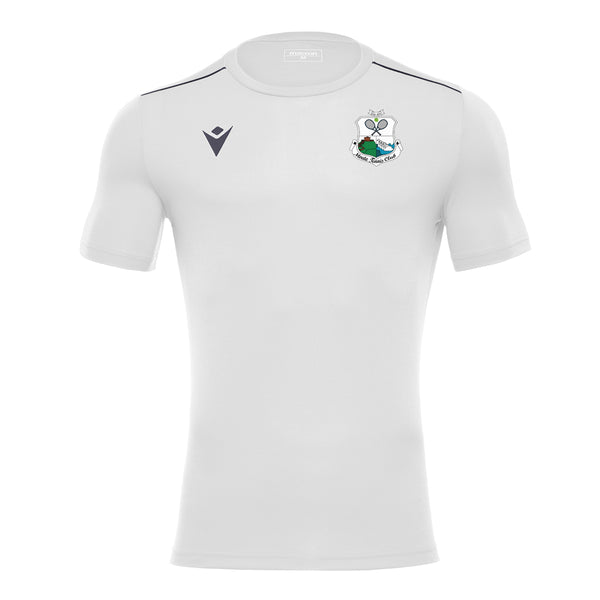 A photo of the  Moate Tennis Club 'Rigel Hero' T-Shirt in White with printed club crest on left chest. Front View.