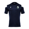 A photo of the Moate Tennis Club Polis' T-Shirt in Navy with embroidered club crest on left chest. Front view.