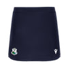 A photo of the Moate Tennis Club 'Inuit' Skort in Navy with printed club crest on right leg.  Front view.