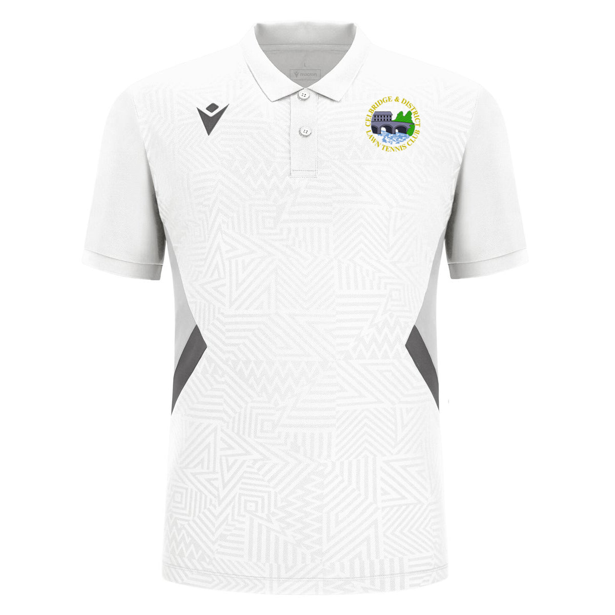 A photo of the Celbridge Tennis Club Mens Rap Polo Shirt in White with club crest on left chest.