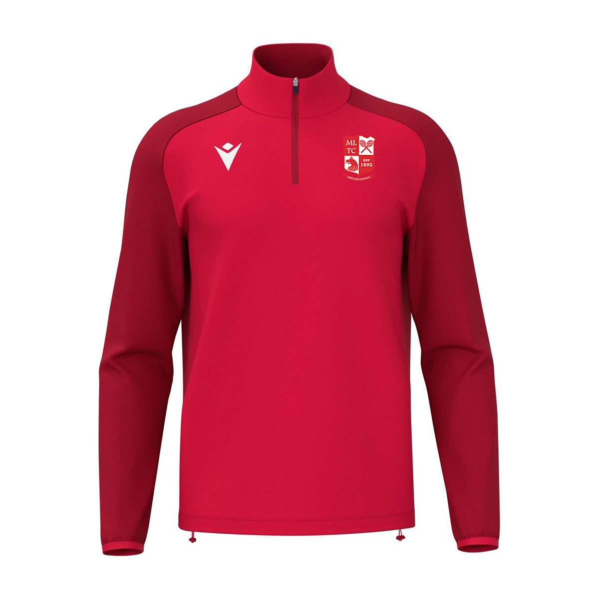 Mitchelstown Tennis Club 'Isen' 1/4 Zip Top in Red with club crest on left chest. Front view.