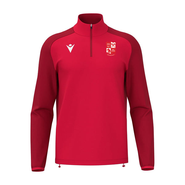 Mitchelstown Tennis Club 'Isen' 1/4 Zip Top in Red with club crest on left chest. Front view.
