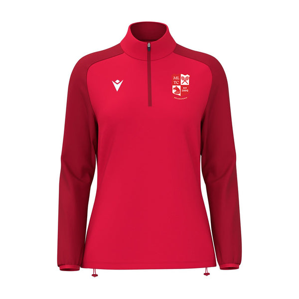 A photo of the Mitchelstown Tennis Club Junior Girls 'Lena' 1/4 Zip Top in Red with Club Crest on Left Chest.