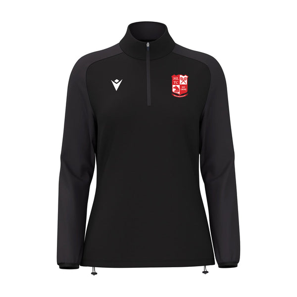 A photo of the Mitchelstown Tennis Club Junior Girls 'Lena' 1/4 Zip Top in Black with Club Crest on Left Chest.