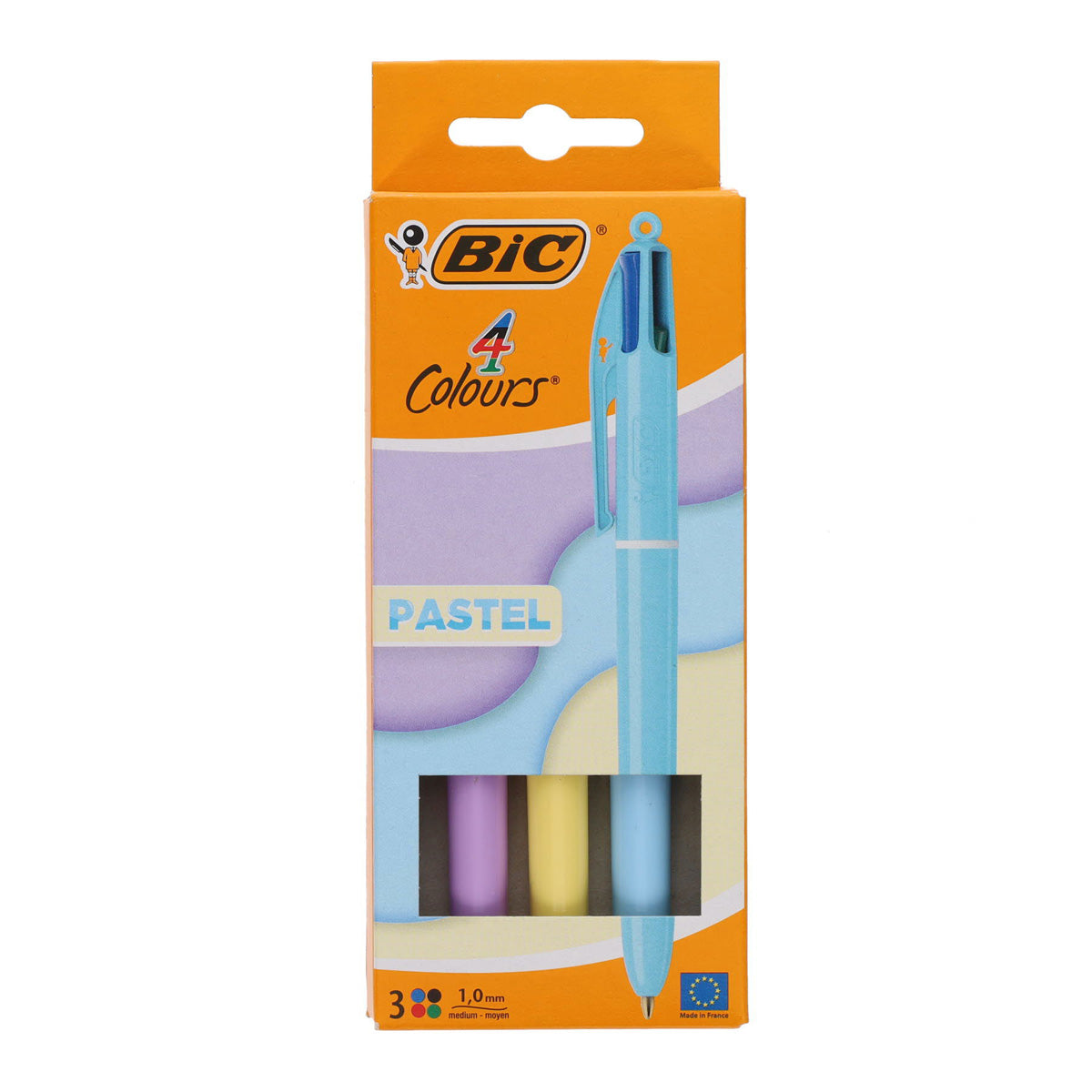 A photo of the BIC Pkt.3 4 Colour Ballpoint Pen Pastel Barrel, carded
