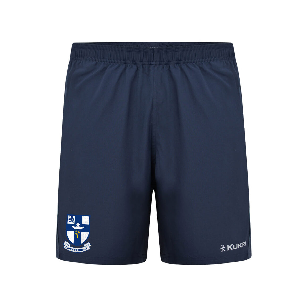 A photo oof the Blackrock College P.E./Multisport Short in Navy with School Crest on right leg.