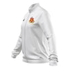 A photo of the Elm Park Ladies Entrada 22 MTO Full Zip Jacket in White with embroidered Club Crest on left chest. Side view.