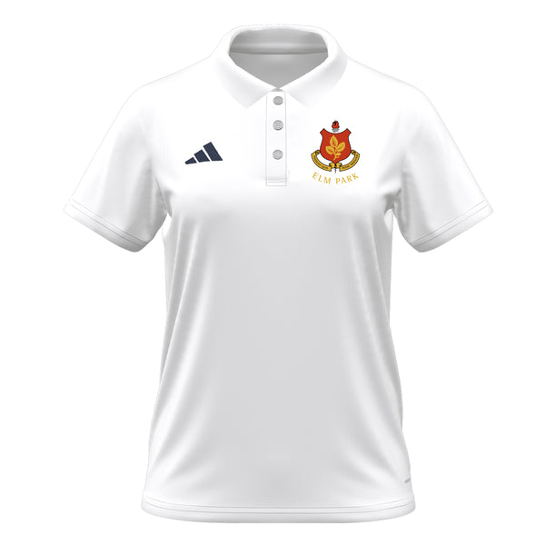 A photo of the Elm Park Ladies Entrada 22 Polo Shirt in Whidte. Front view.