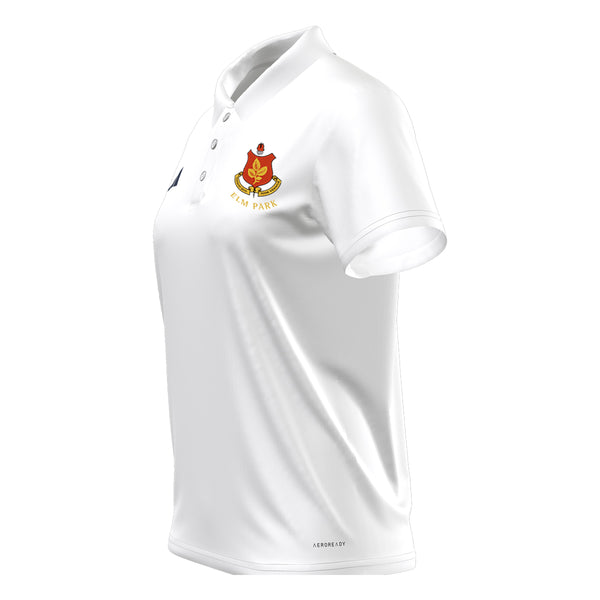 A photo of the Elm Park Ladies Entrada 22 Polo Shirt in Whidte. Side view.