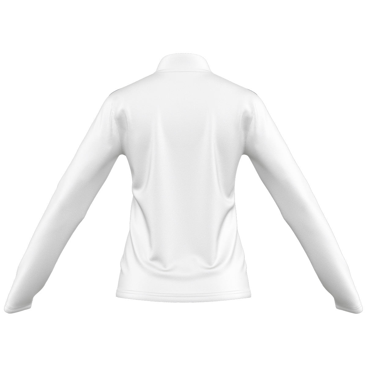 A photo of the Elm Park Ladies Ent 22 MTO 1/4 Zip Top in White. Rear View.