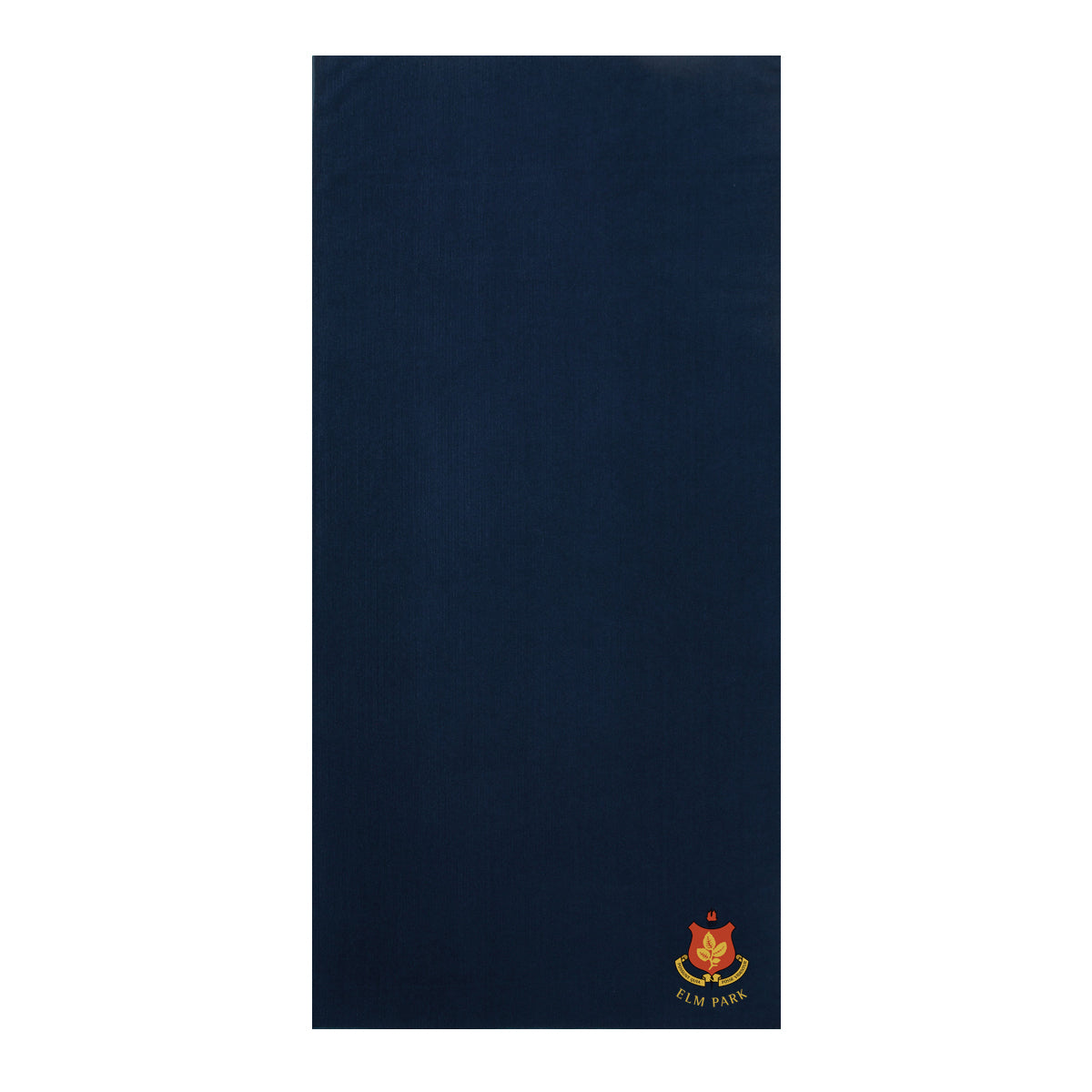 A photo of the Elm Park Tennis Club Microfibre Towel in Navy with embroidered cub crest bottom right corner.