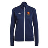 A photo of the Elm Park Ladies Entrada 22 Full Zip Top in Navy, with white full length zip. Elap Park Tennis Club crest on left chest.