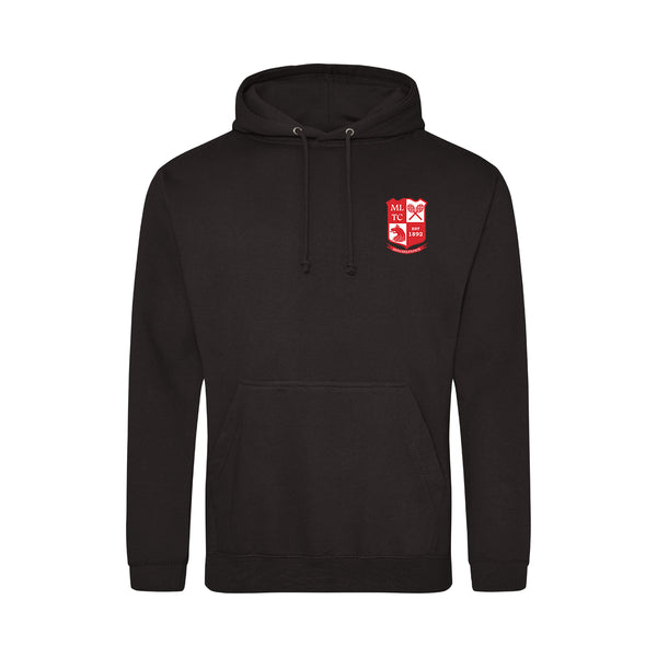 A photo of the Mitchelstown Tennis Club Hoody in Black with embroidered club crest on left chest. Front View