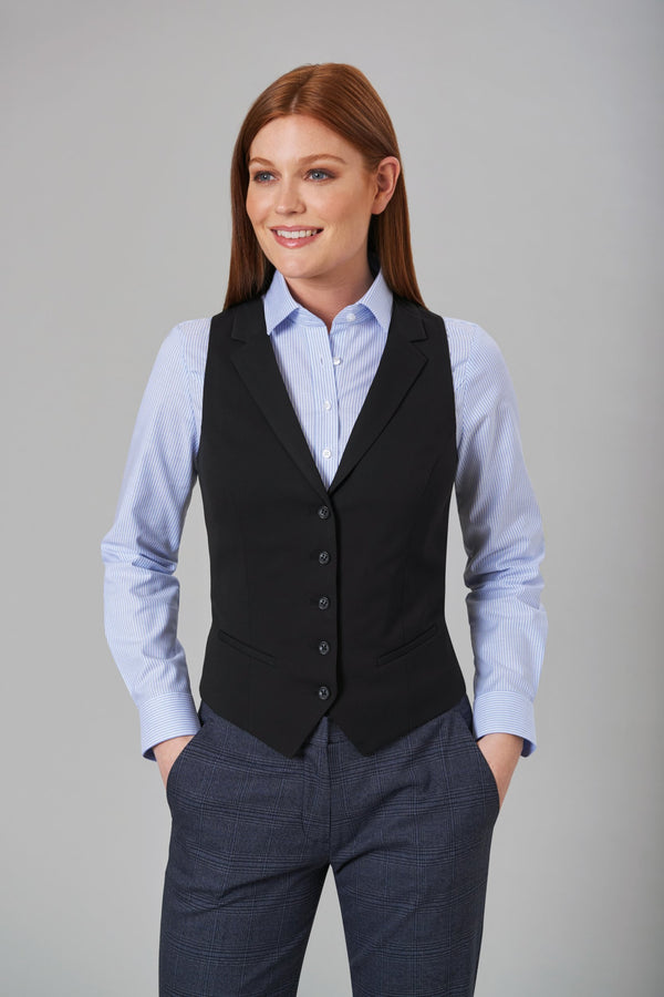 Model wearing Brook Taverner Larissa Ladies Waistcoat in Black