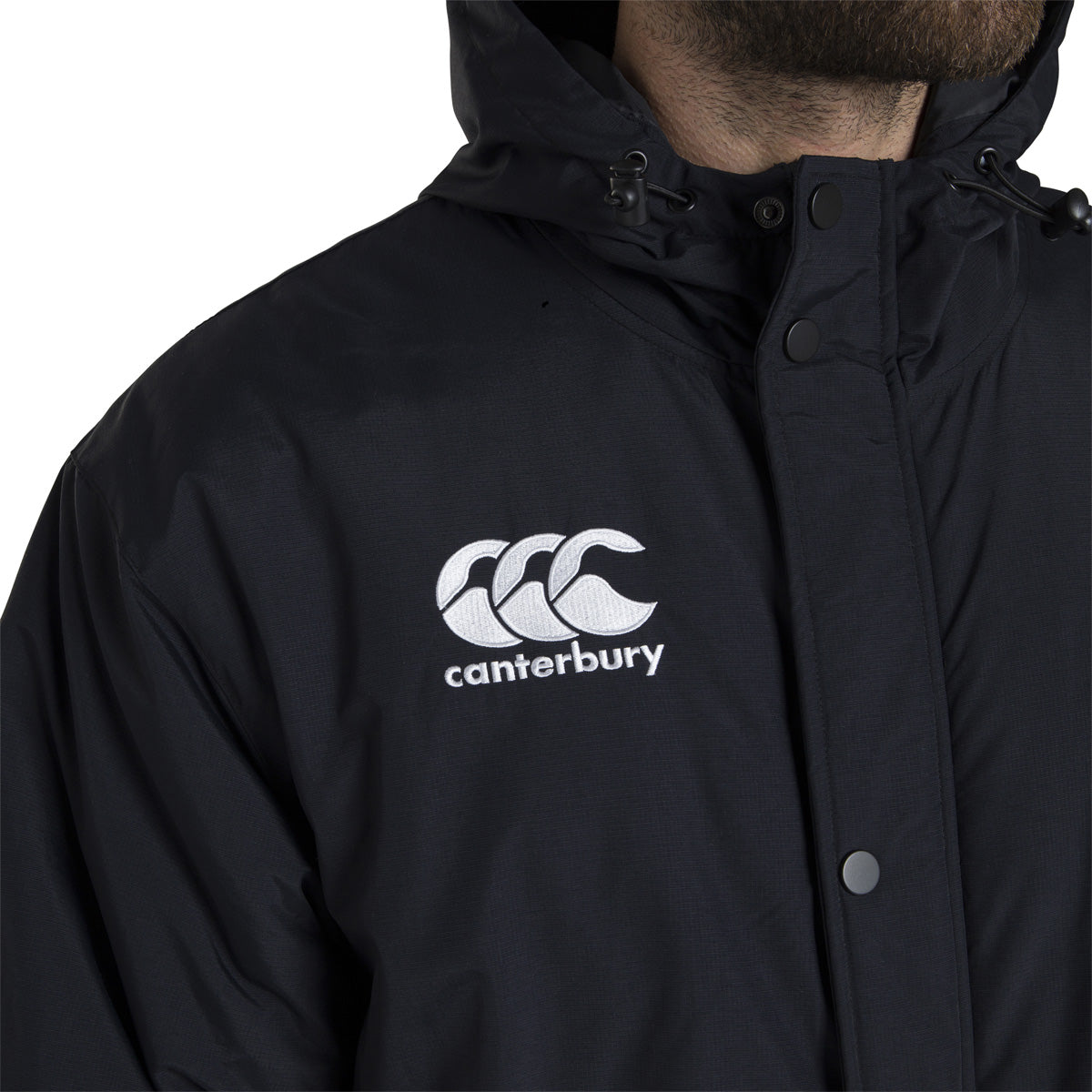 Close up Photo of the Canterbury Club Subs Jacket, embroidered Canterbury Logo on left chest