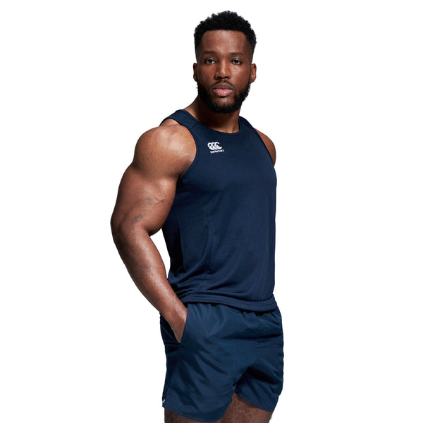 Side photo of model wearing Canterbury Club Dry Singlet in Navy