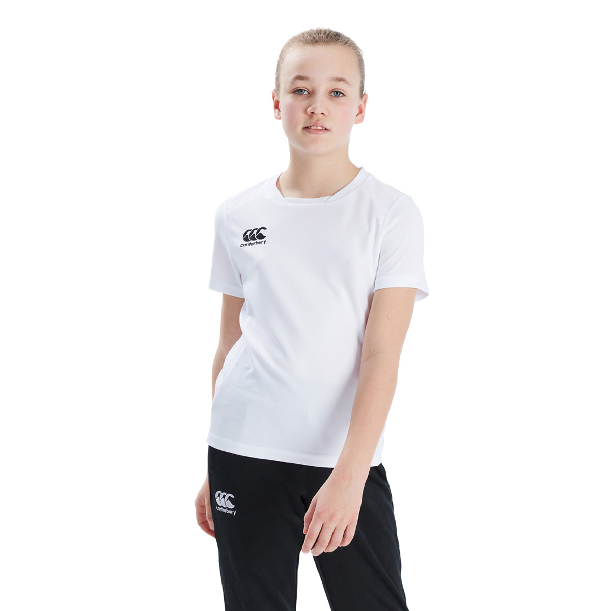 Photo of Model wearing the Canterbury Club Dry Tee Junior in White