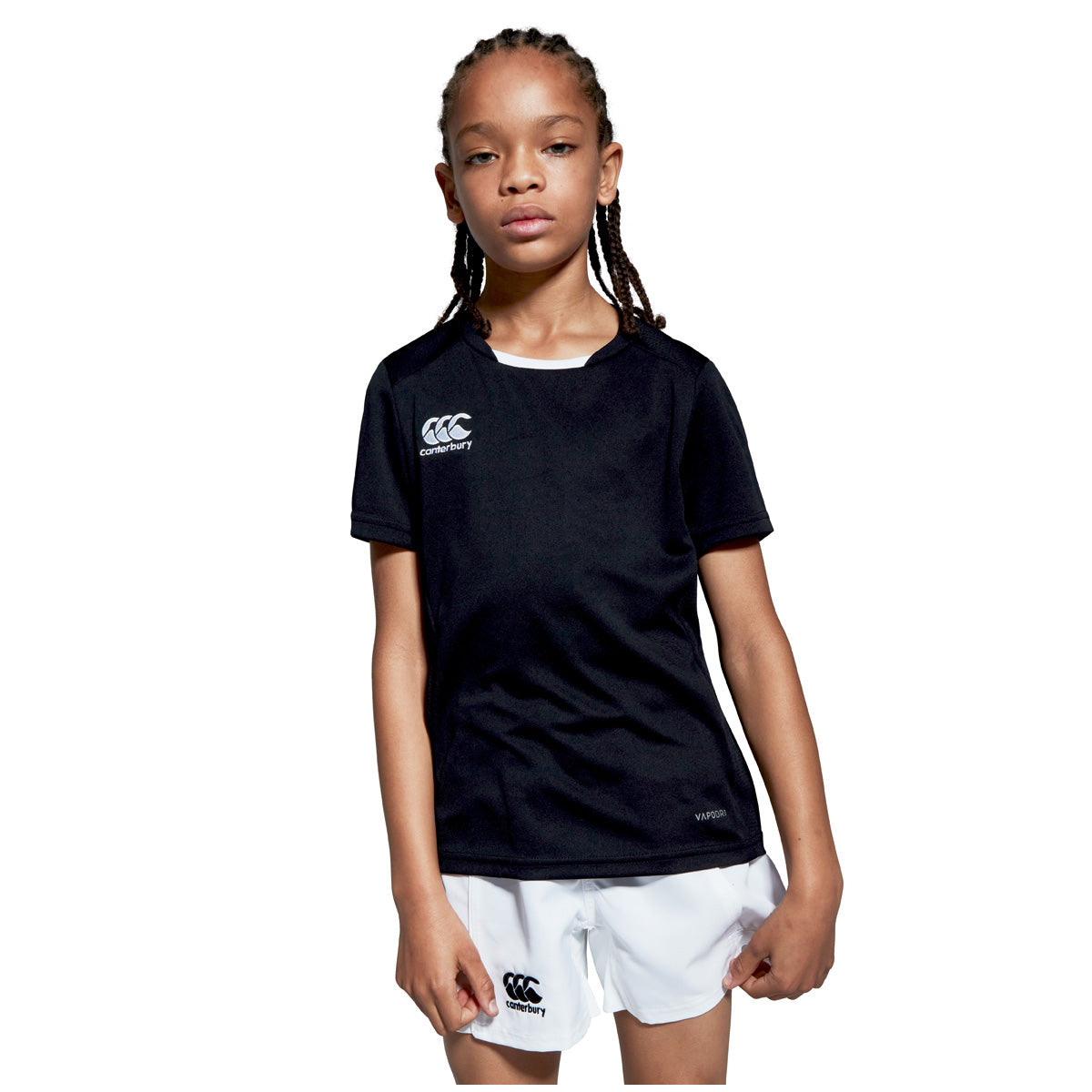 Photo of model wearing the Canterbury Club Dry Tee Junior in Black