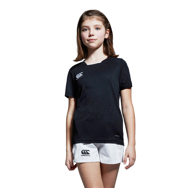 Photo of model wearing the Canterbury Club Dry Tee Junior in Black, front view