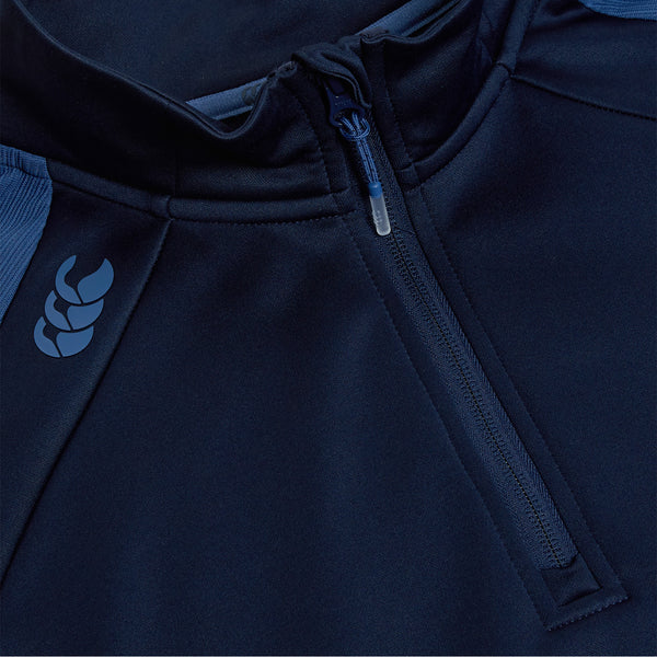 Canterbury Elite 1/4 Zip Top in Navy, neck & zip detail