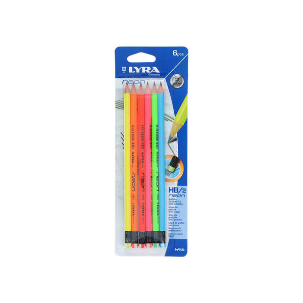 Lyra Neon Card 6 Rubber Tipped Hb Pencils