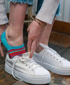 Swole Panda Pink and Blue Narrow Striped Socks