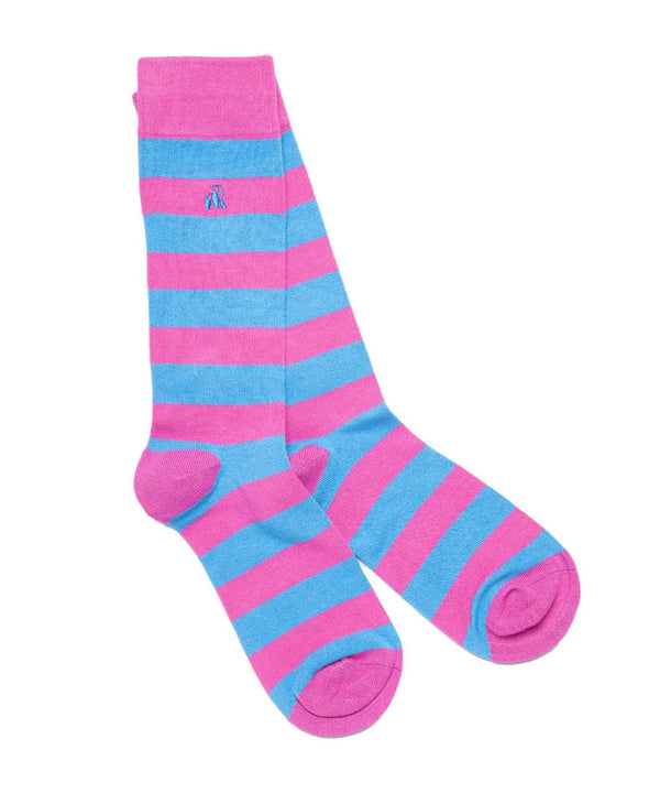 Swole Panda Pink and Light Blue Striped Socks