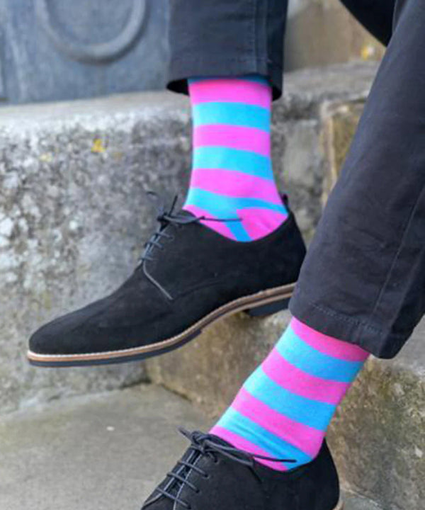 Swole Panda Pink and Light Blue Striped Socks