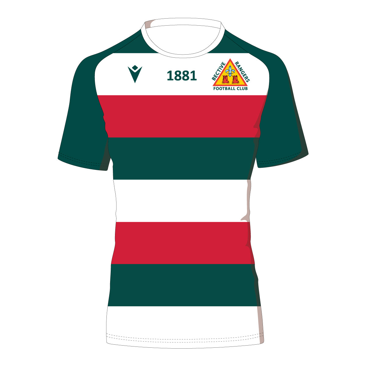 An image of the Bective Rangers FC Macron Rugby Jersey.