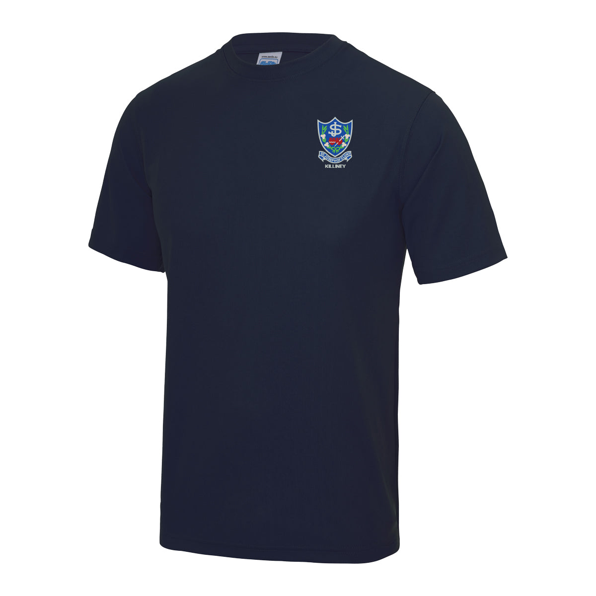 A photo of the St. Joseph of Cluny Boy's Sports Top in Navy with embroidered school crest on left chest.