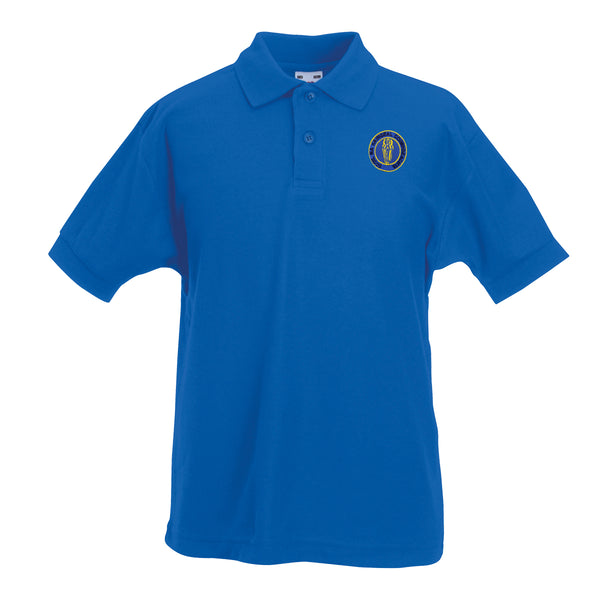 A photo of the Guardian Angels National School Polo Shirt in Royal Blue with Embroidered School Crest