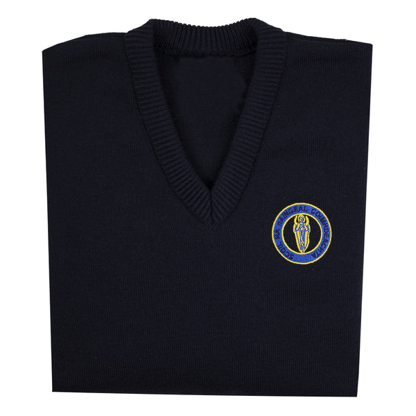 A photo of the Guardian Angels Pullover in Navy with embroidered school crest.