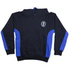 A photo of the Guardian Angels National School Tracksuit Top in Navy with contrastingroyal blue accents on sides and down the arm.