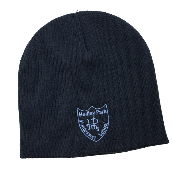 A photo of the Hedley Park Beanie in Navy with embroidered School Crest