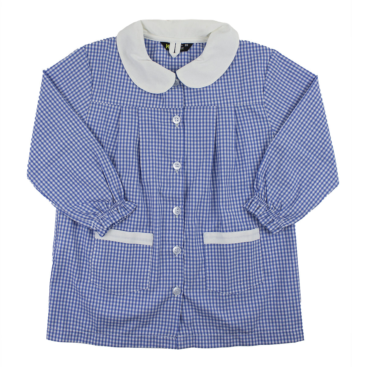 A photo of the Hedley Park Girls Painting Smock in Gingham Blue