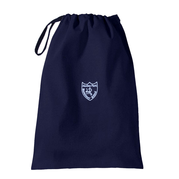 A photo of the Hedley Park Shoe Bag in Navy with embroidered School Crest