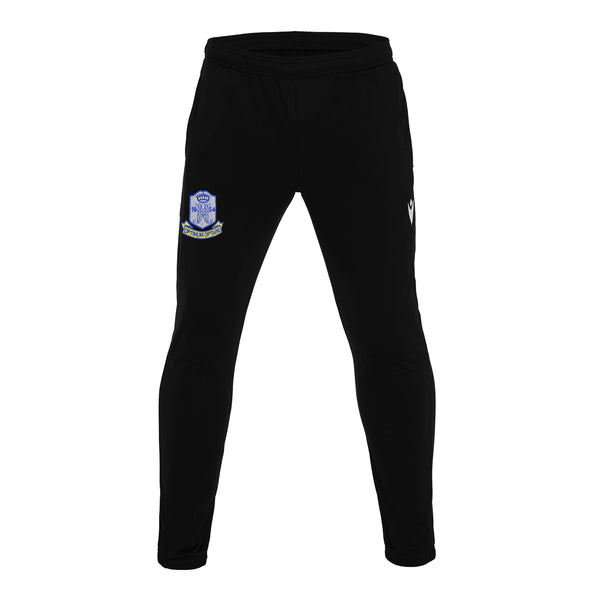 A photo of the Marian College Tracksuit Bottom in Black, with embroidered school crest on left leg. front view