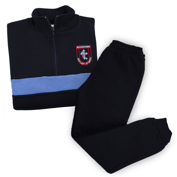 A photo of the Our Lady Of Mercy Booterstown Senior Tracksuit, image shows tracksuit top & tracksuit bottom.