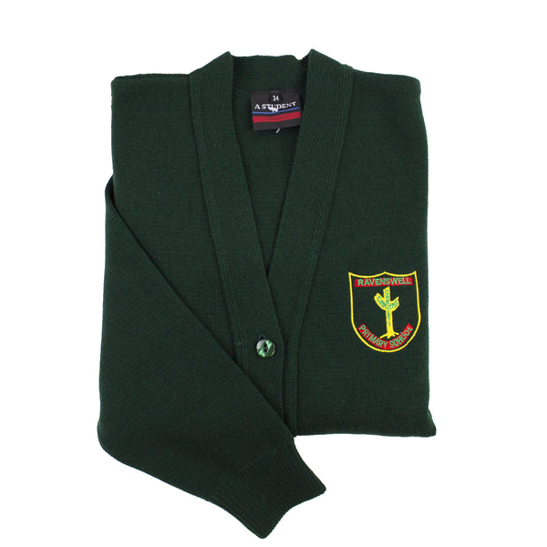 Ravenswell Primary School Cardigan in Green with embroidered school crest.