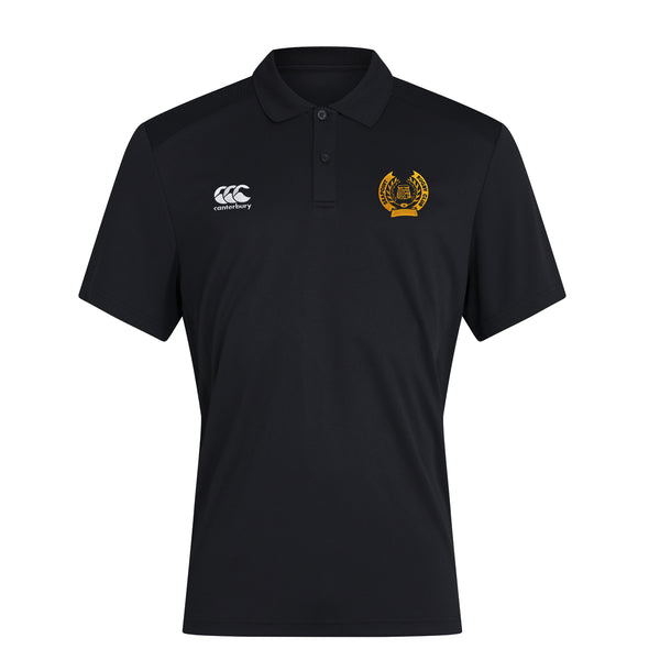 A photo of the Seapoint RC Mens Polo in Black, with embroidered club crest on left chest.