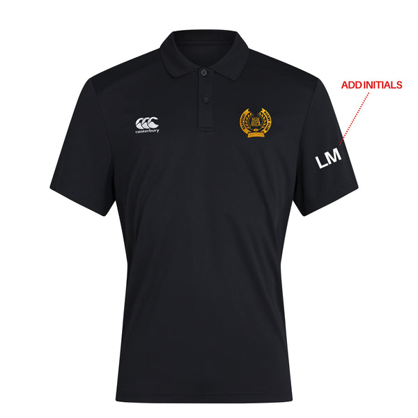 A photo of the Seapoint RC Mens Polo in Black, with embroidered club crest on left chest. Add initials