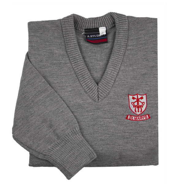 A photo of the St. Mary's Booterstown Pullover in Grey with cuff detail
