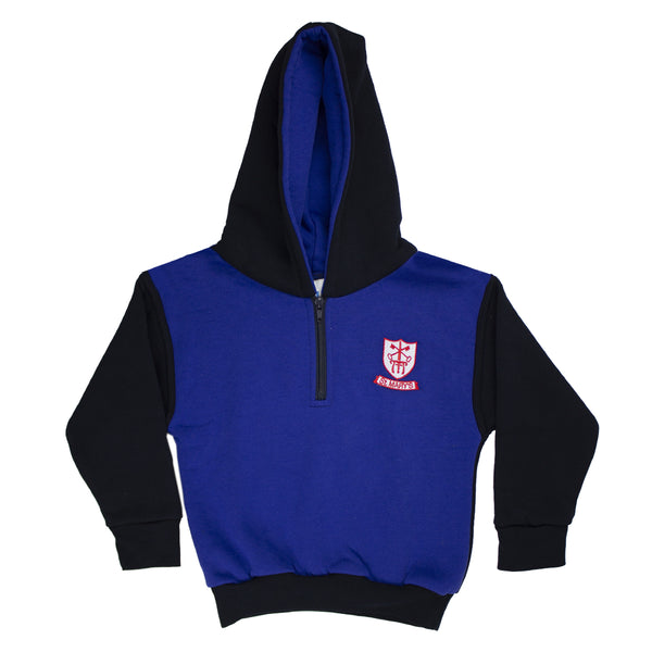 A photo of the St. Mary's Booterstown Tracksuit Top in royal blue with navy sleeves and hood