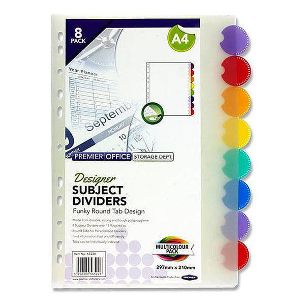 Premier A4 Round Tab Transparent Subject Dividers (8 Part)