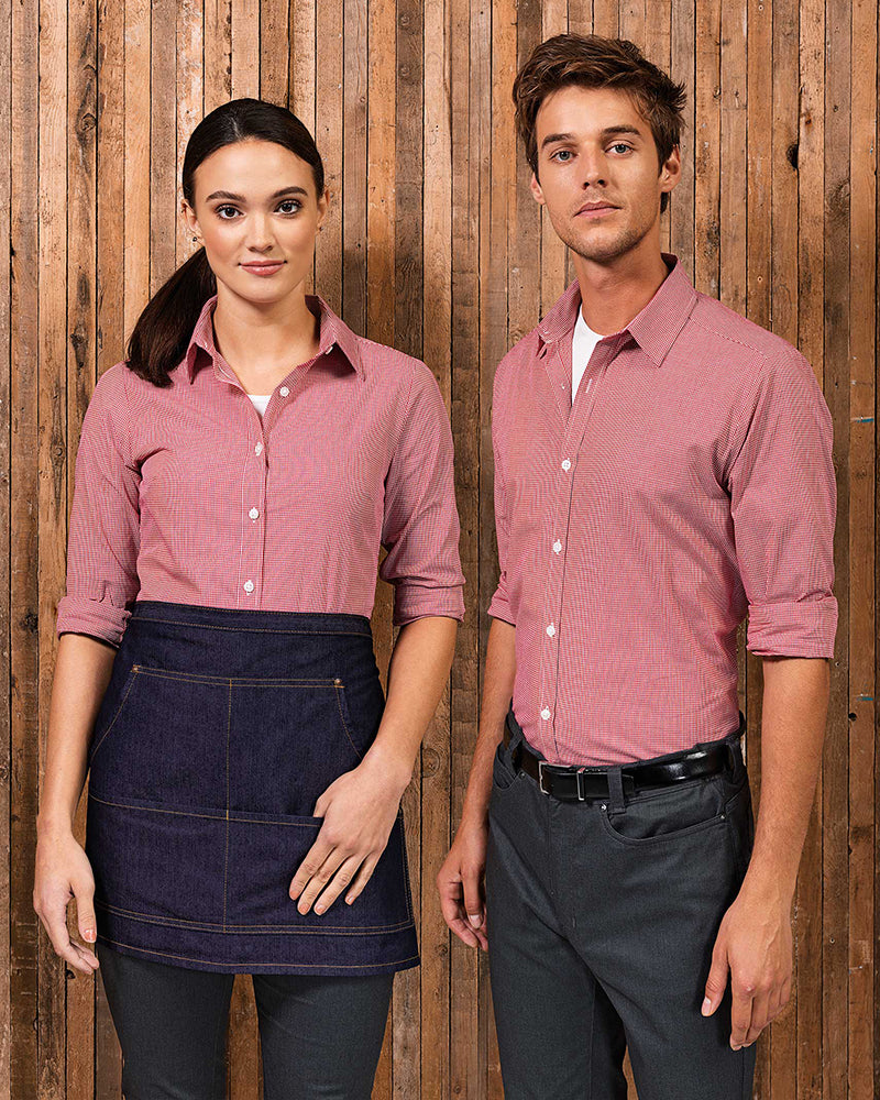 Mens' Microcheck Gingham Long Sleeve Cotton Shirt