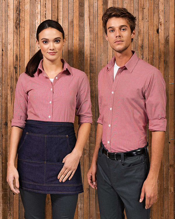 Mens' Microcheck Gingham Long Sleeve Cotton Shirt