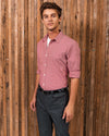 Mens' Microcheck Gingham Long Sleeve Cotton Shirt